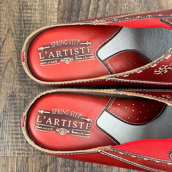 L'Artiste Spring Step Chino Clog Mule Hand Painted Leather Shoe Boho Size 38 Red - Picture 6 of 12